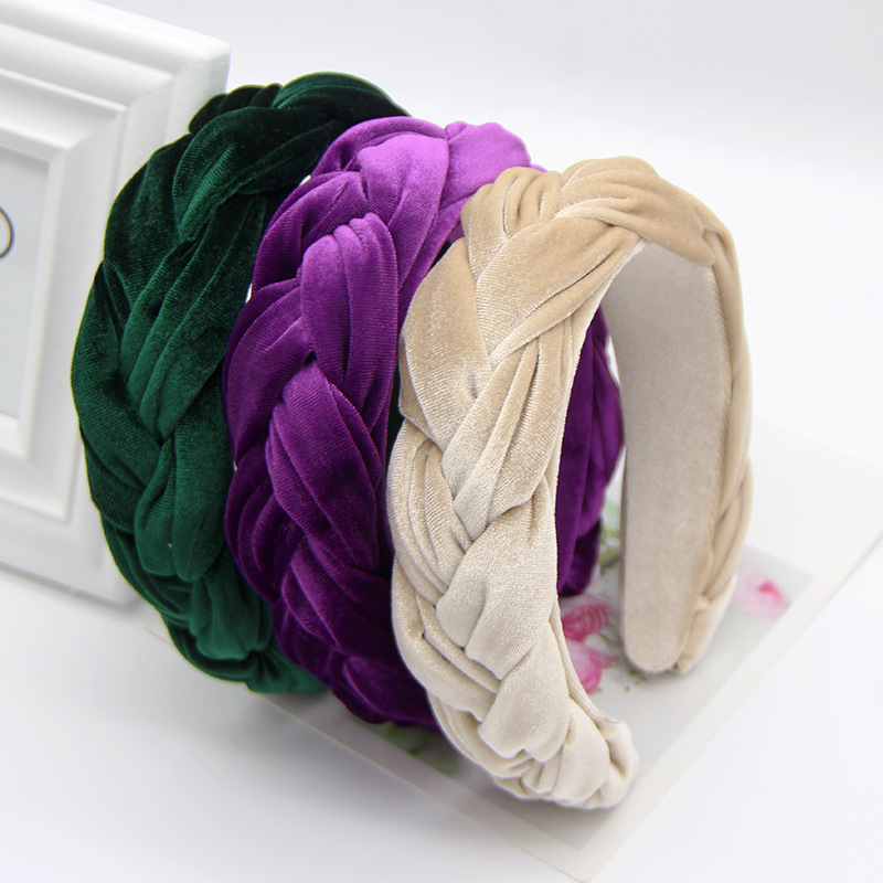 Women's Simple Style Commute Solid Color Velvet Braid Hair Band display picture 2