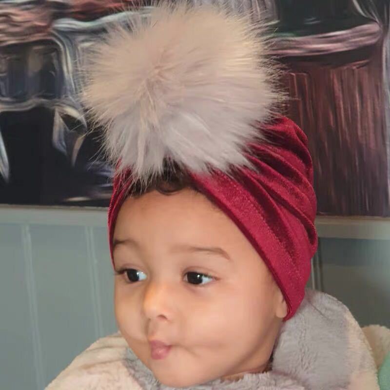 Children's gold velvet hair ball Indian cap baby shoot 2018 autumn and winter new warm hat