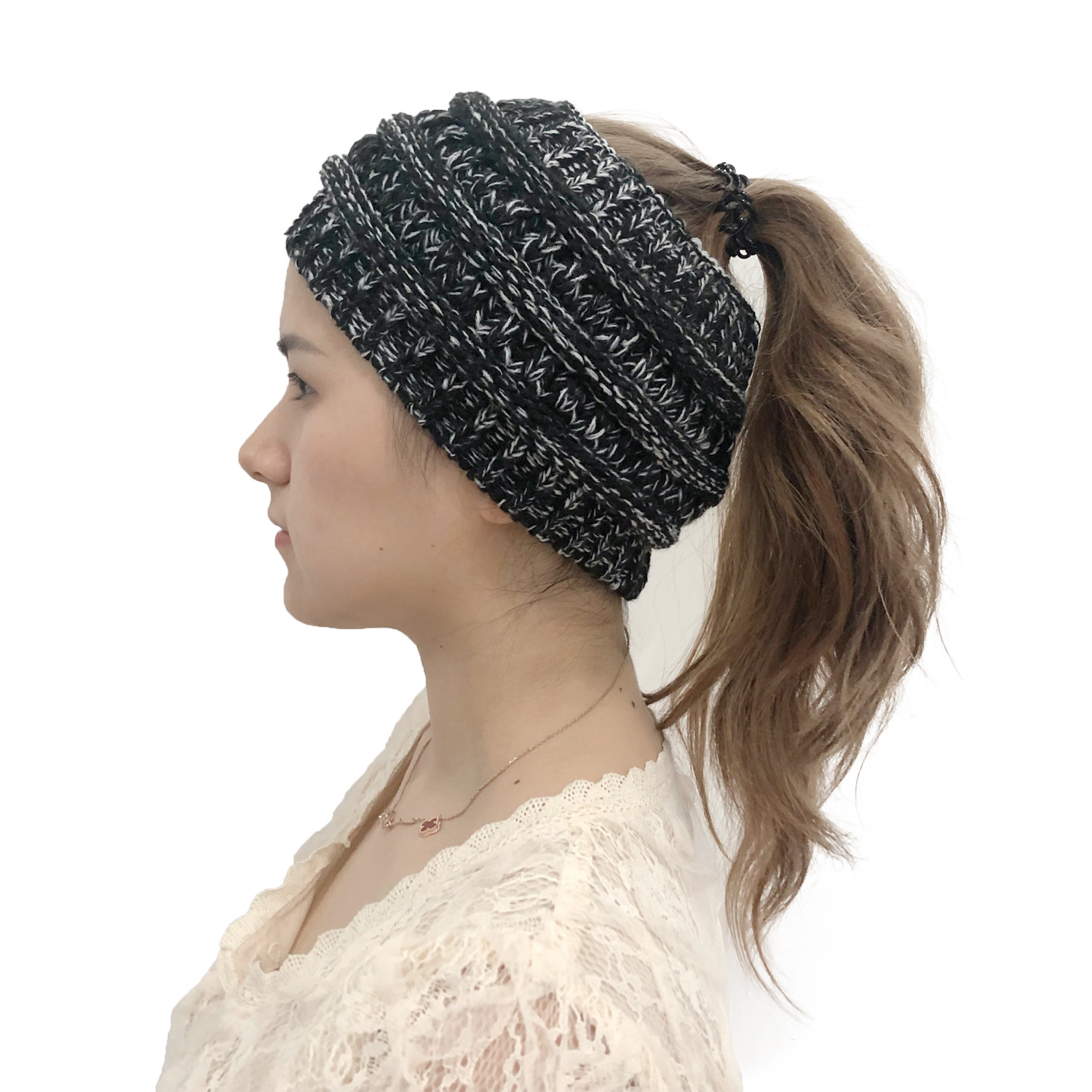 Wool Head Cap Hair Band Empty Top Horsetail Knitted Wool Twist Braided Cable Knitted