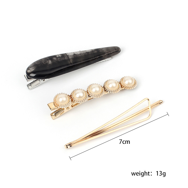 13g Weight Headwear Classification Birthday Occasion Women'S Gender Coffee, Grey, White, Black Color Korean Geometric Pearl Alloy Hairpin Set 无