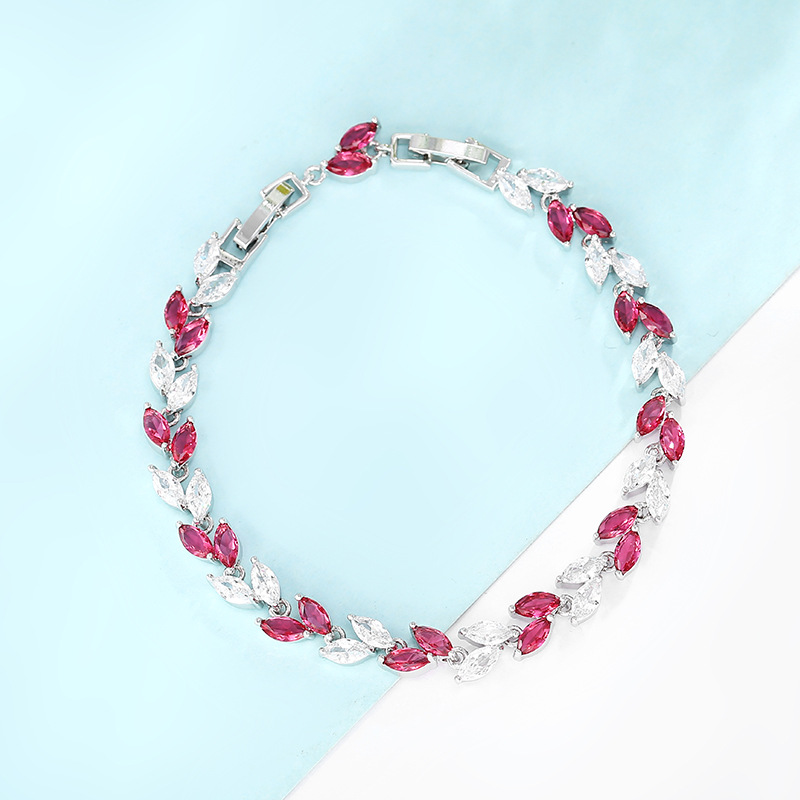 Rainbow Zircon Bracelet With Forget Me Not Floral Elements_voghion.com