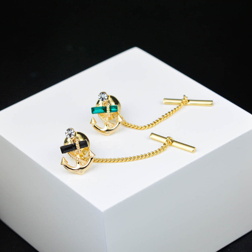 eBay Amazon Crystal Anchor Small Collar Pin Buckle Tie Tack With Chains Metal Tie Clip