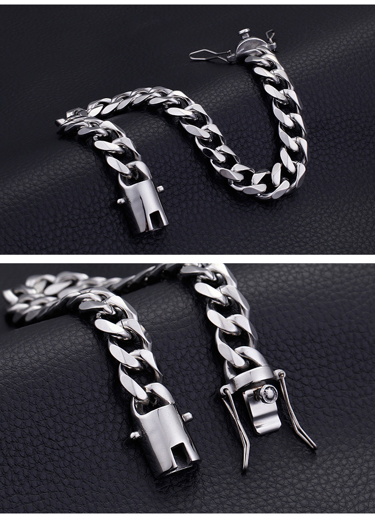 Europe and America Cross Border Fashion Titanium Steel Mens 11mm Bracelet Necklace Sweater Chain TwoPiece Set for Boyfriend Factory Direct Salespicture8