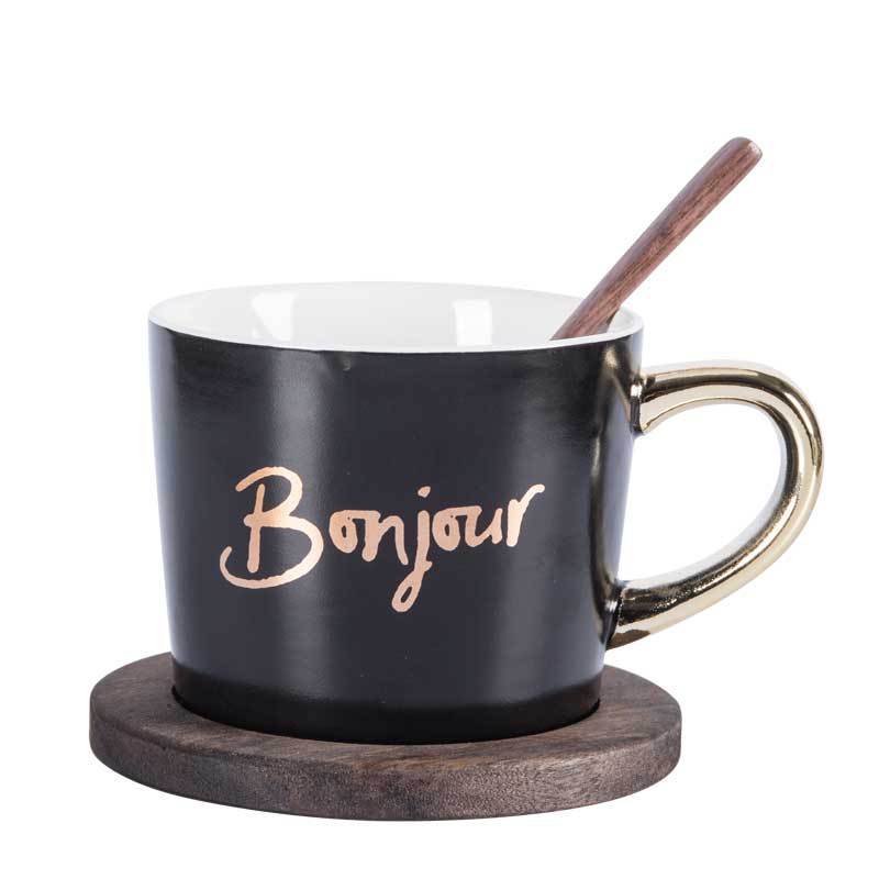 Taza de café de cerámica taza de agua con taza de nuez cucharada LOGO personalizado