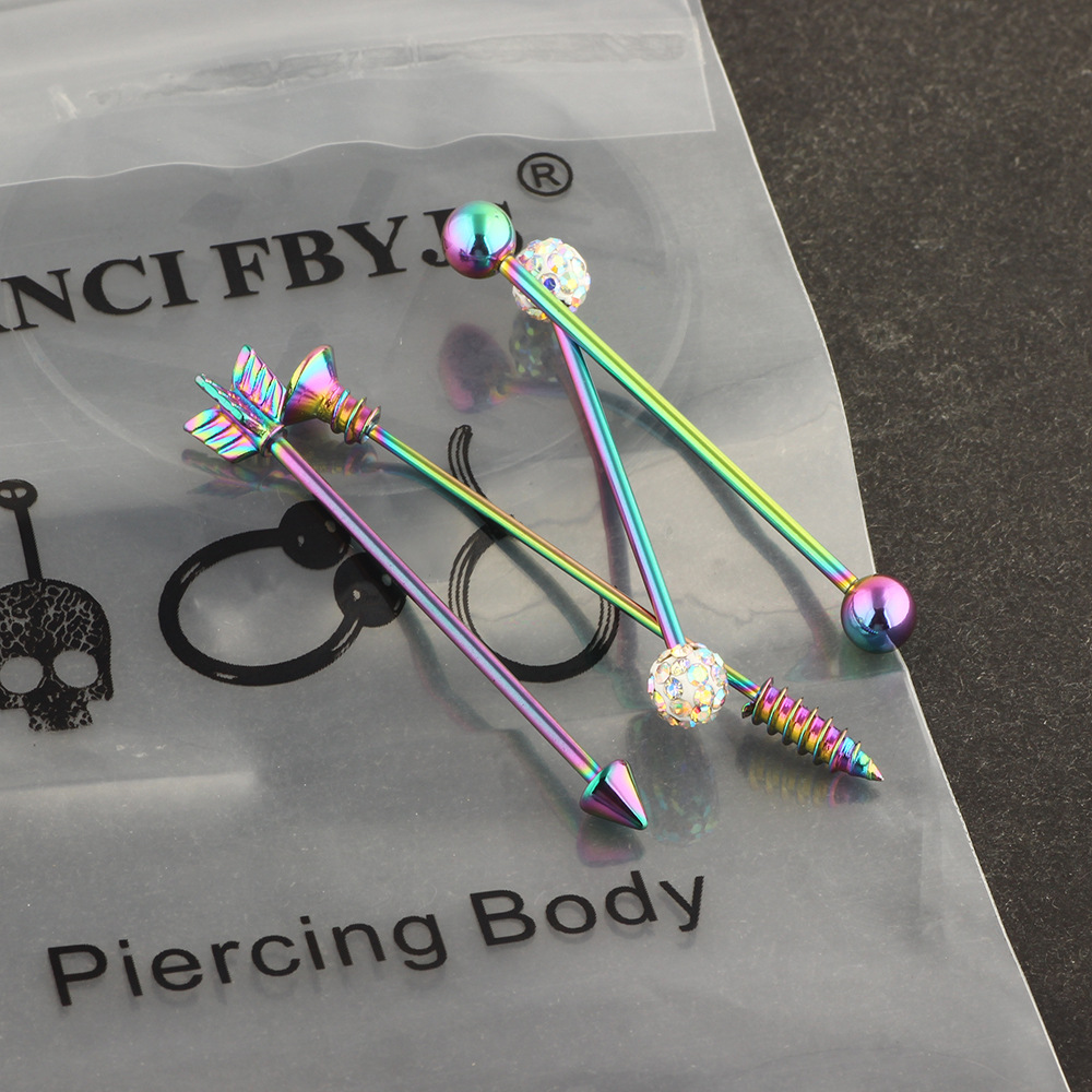 Industrial Barbell Set Arrow Earrings Double Ear Piercing Jewelry Stainless Steel Black detail image 8