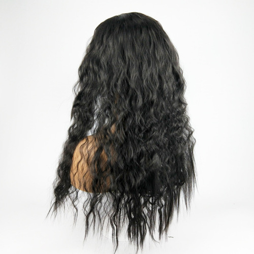 Foreign trade new wig for women, African fashion wig, corn perm, black curly hair, middle parted bangs, high temperature silk headgear