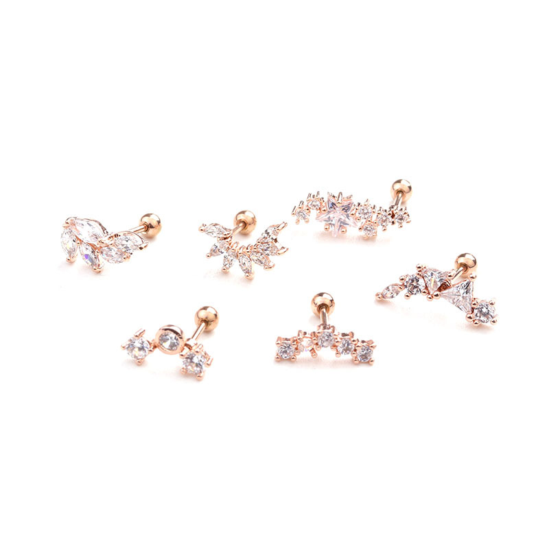Simple Style Triangle Round Water Droplets Stainless Steel Copper Inlaid Zircon Ear Studs 1 Piece display picture 1