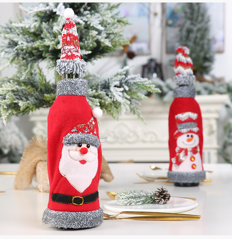 Christmas New Hot Sale Grey Velvet Closure Hooded Red Wine Bottle Cover Red Wine Bag display picture 8