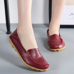2023 Spring Summer Openwork Breathable Flat Casual Women's Shoes Hole Soft Leather Cowhide Bean Bean Casual Mother Shoes Pregnant Shoes