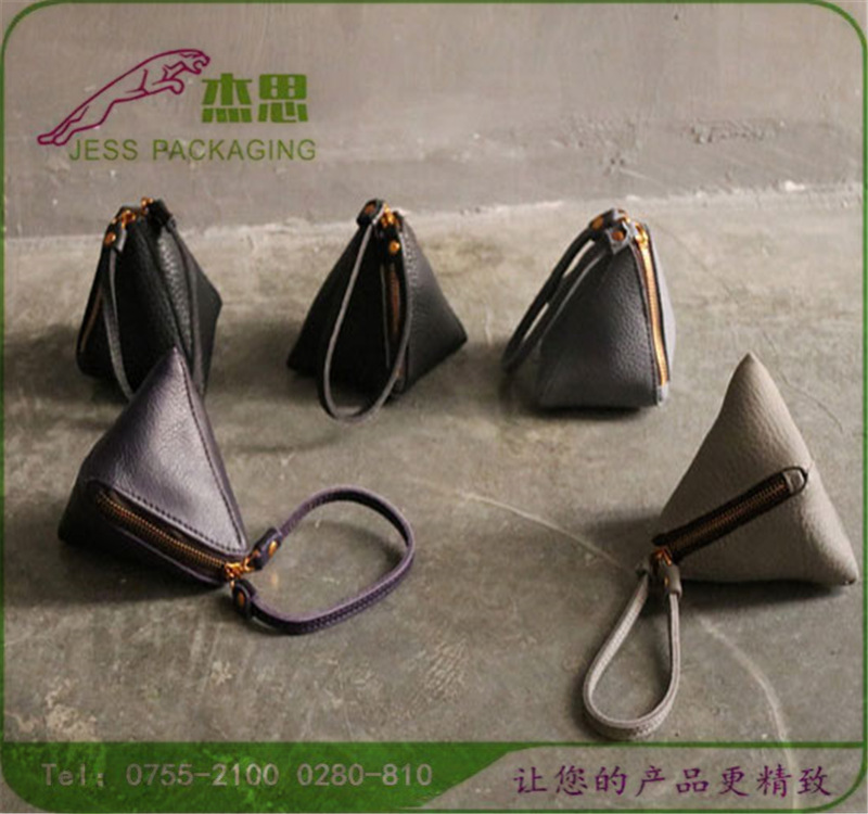 设计新款复古牛皮包零钱包硬币收纳包创意三角形钥匙包量大从优