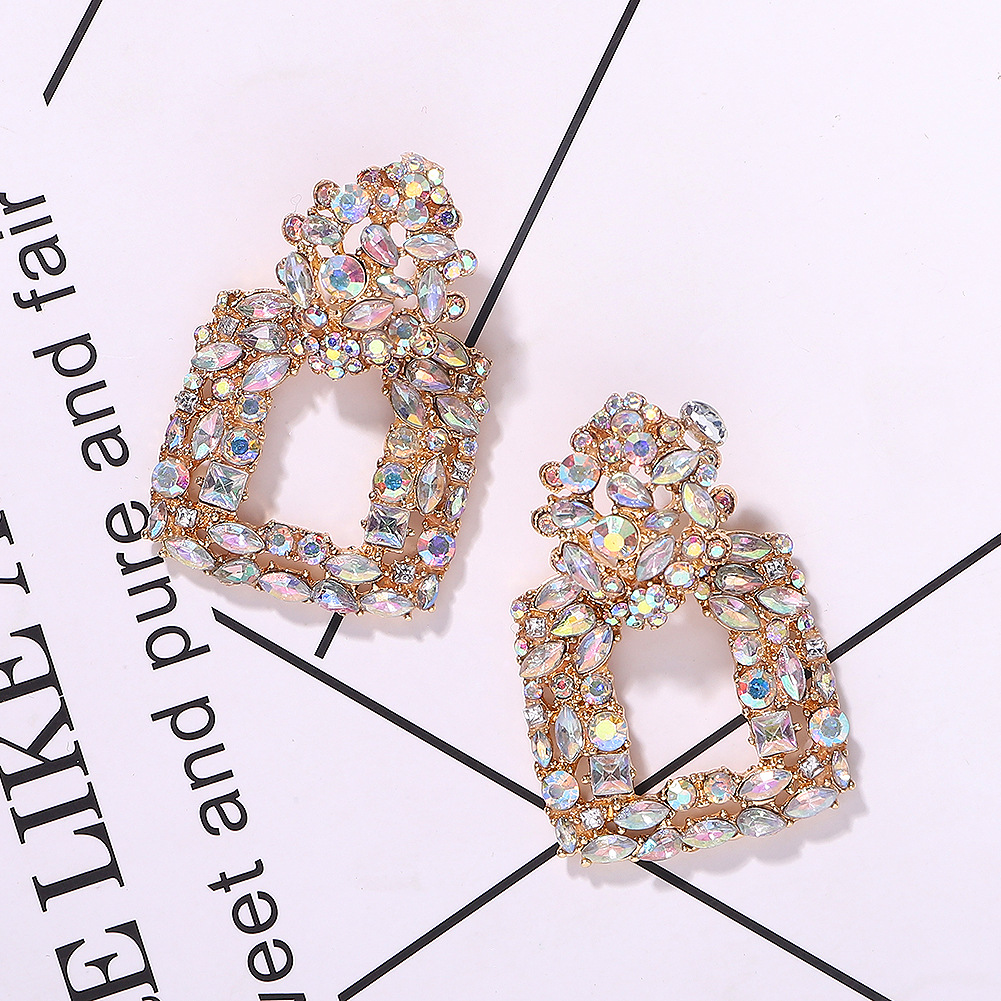 Alloy Diamond Square Earrings Luxury Rhinestone Earrings display picture 3