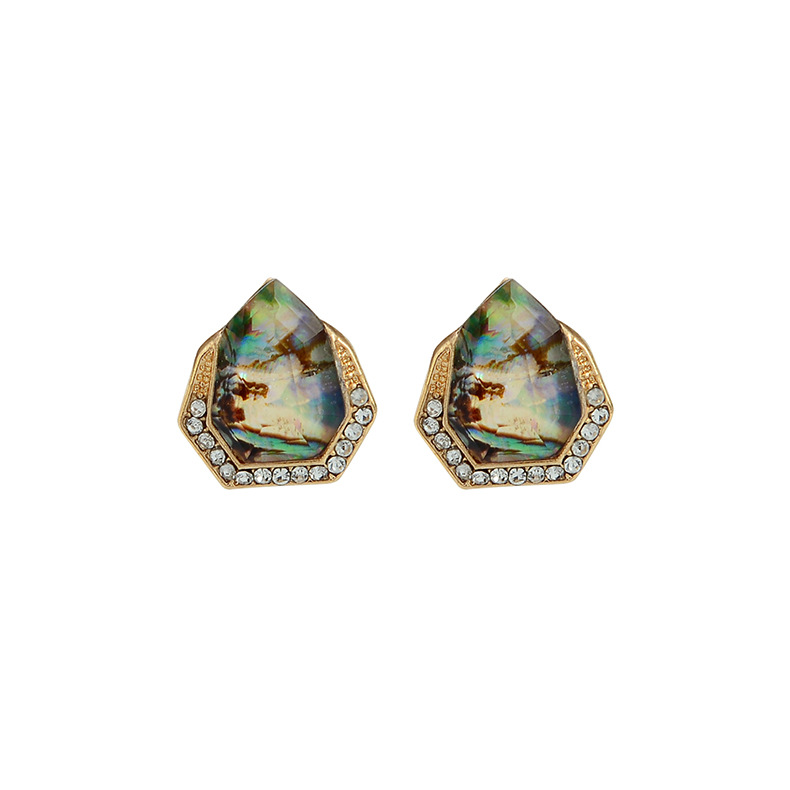 Nueva Moda Shell Resina Full Diamond Stud Aretes S925 Silver Creative Earrings display picture 9