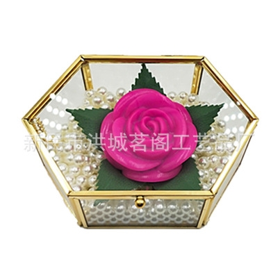 简约复古金边欧式玻璃首饰盒珠宝收纳盒伴手礼微景观几何方形花房