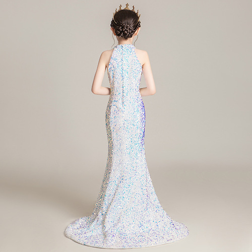 Children's Princess Dress 2024 European and American New Host Train Tail Model Girl Dress Fashion Show Costume Princess Dress