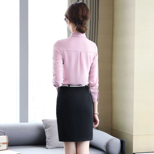 Lotus Leaf Edge Long-Sleeve Shirt with Korean Style Bow Ties and Adjustable Bands, Stylish and Versatile Office Lady Fashion Top, Item No. 6829