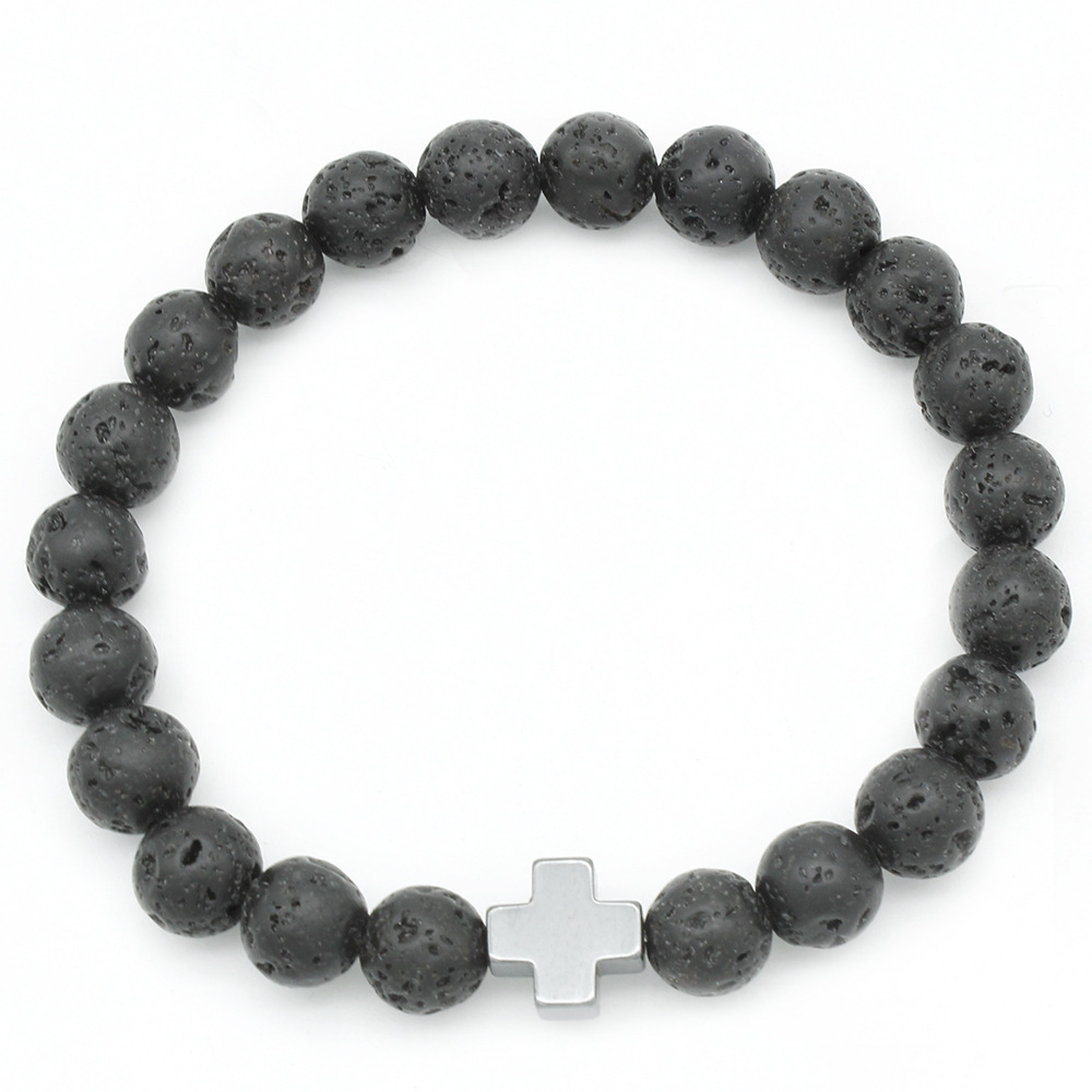 Ethnic Style Cross Volcanic Rock Haematite Unisex Bracelets display picture 5