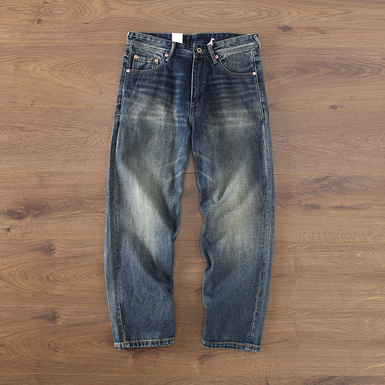 秋冬美式复古水洗磨白做旧外贸男士牛仔裤青年咔叽九分裤A76-297