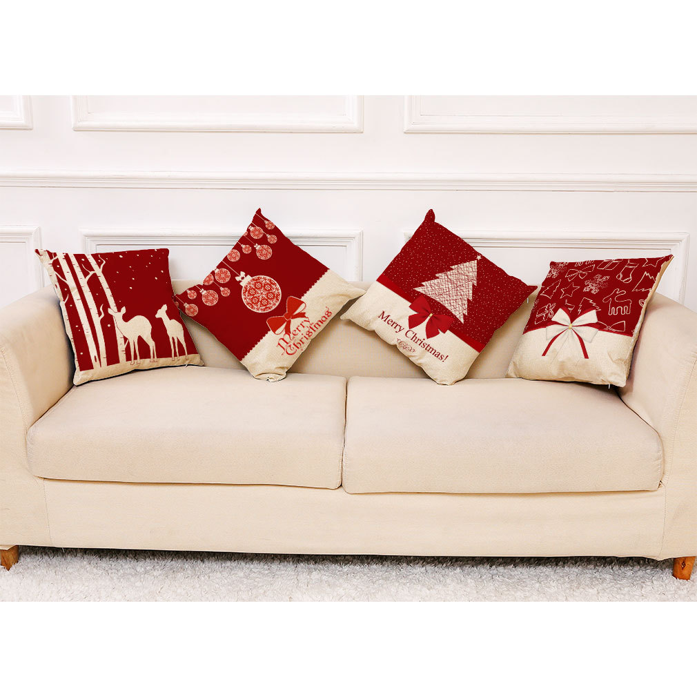 wish 亚马逊新款圣诞创意棉麻抱枕套 汽车抱枕家居沙发靠垫定制