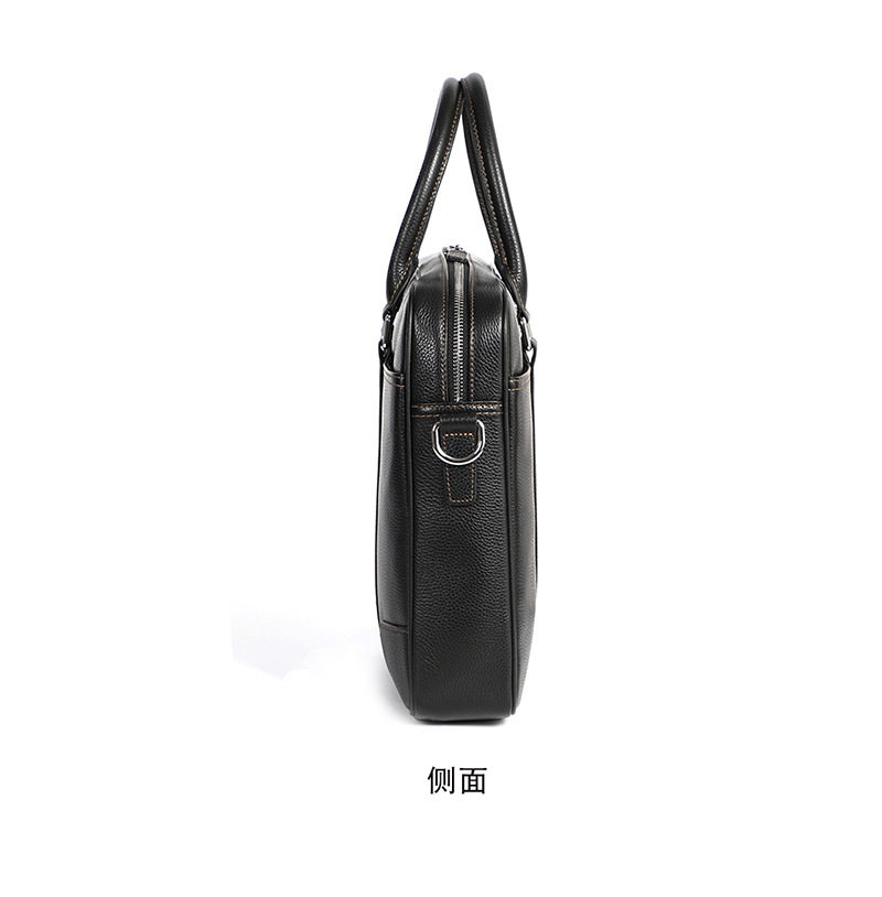 Túi xách công sở nam da bò thật dạng ngang đựng laptop 14 inch 39×28×8 cm — Màu đen dây nâu, Màu đen đường đen chi tiết 17