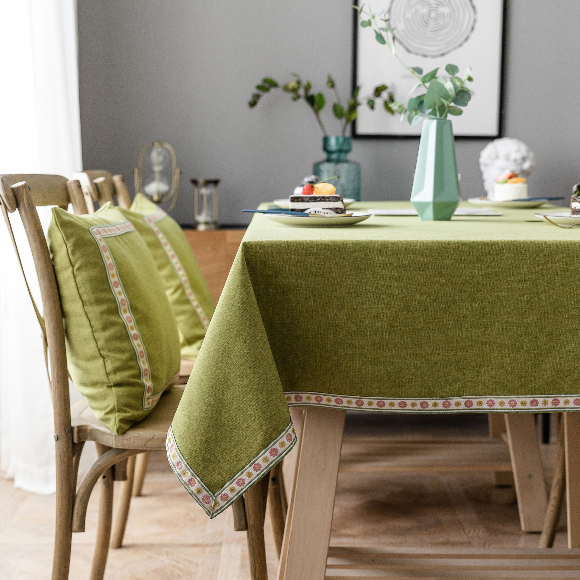 简约现代文艺桌布纯色仿棉麻台布茶几餐桌布布艺小清新绿色