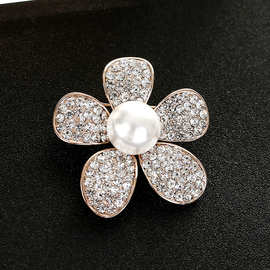 新款韩版气质花朵珍珠女性佩戴胸针配饰品 送人礼物 镶钻胸花新款