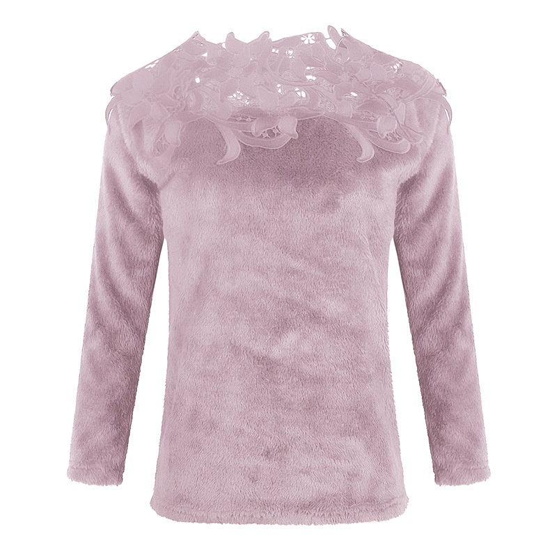 solid color stitching lace long sleeve sweater NSKX5890