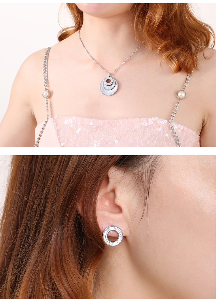 new simple round diamond shell earrings necklace set wholesale Nihaojewelry