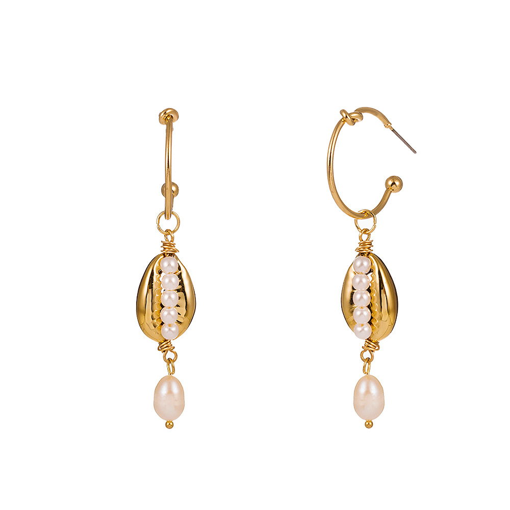 Fashion Shell Pearl Gold C-shaped Earrings display picture 2