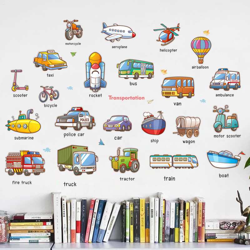 Wall Stickers Construction Vehicle Helicopter Cartoon Children's Room Kindergarten Classroom Early Education Layout Wall Stickers Naked Dress