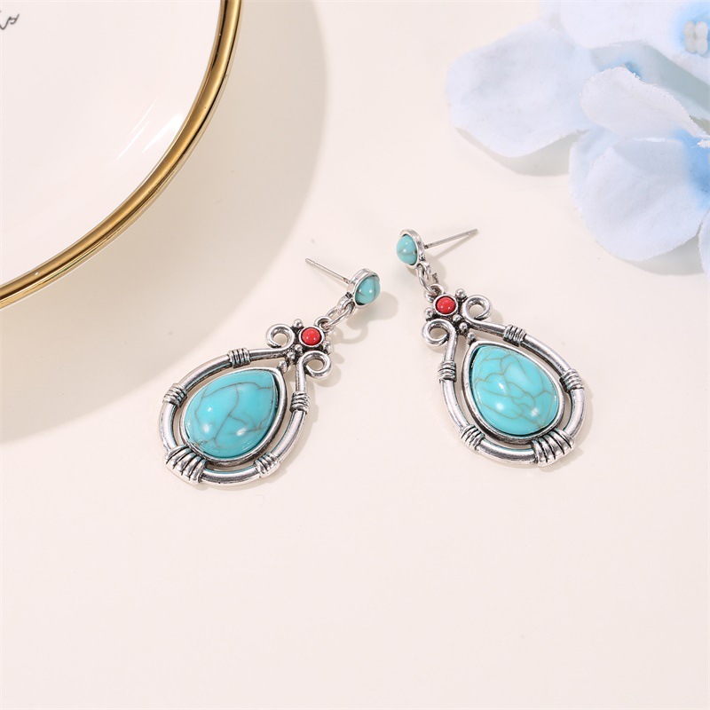 Earrings Female Dripping Geometric Turquoise Earrings Temperament Gemstone Earrings display picture 5