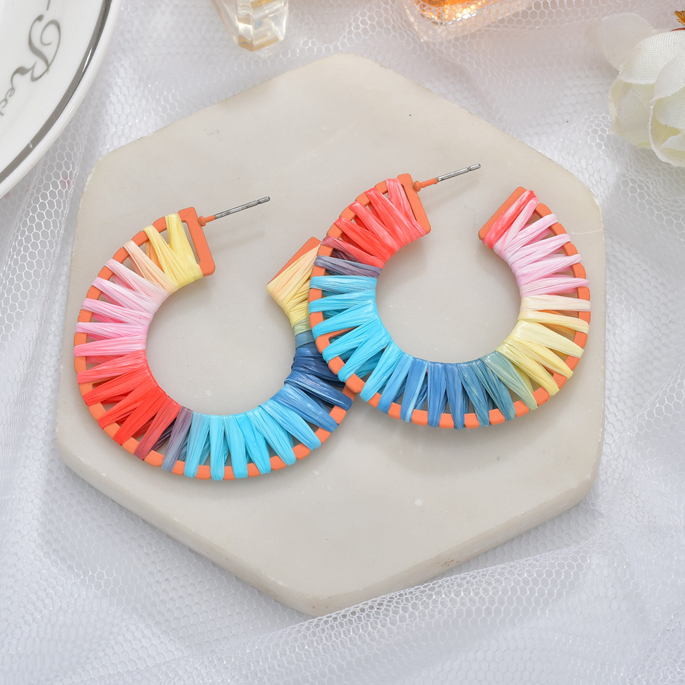 New Fashion Spray Rubber Paint Geometric C-shaped Octagonal Raffia Fashion Earrings Women display picture 7