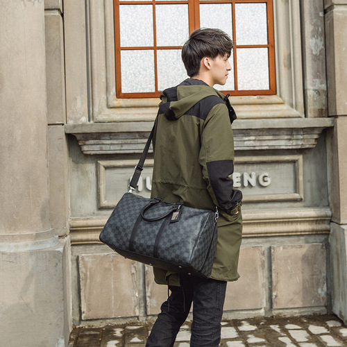 Travel bag for women and men Internet celebrity super large capacity trendy short-distance business trip Korean version presbyopic black plaid handbag