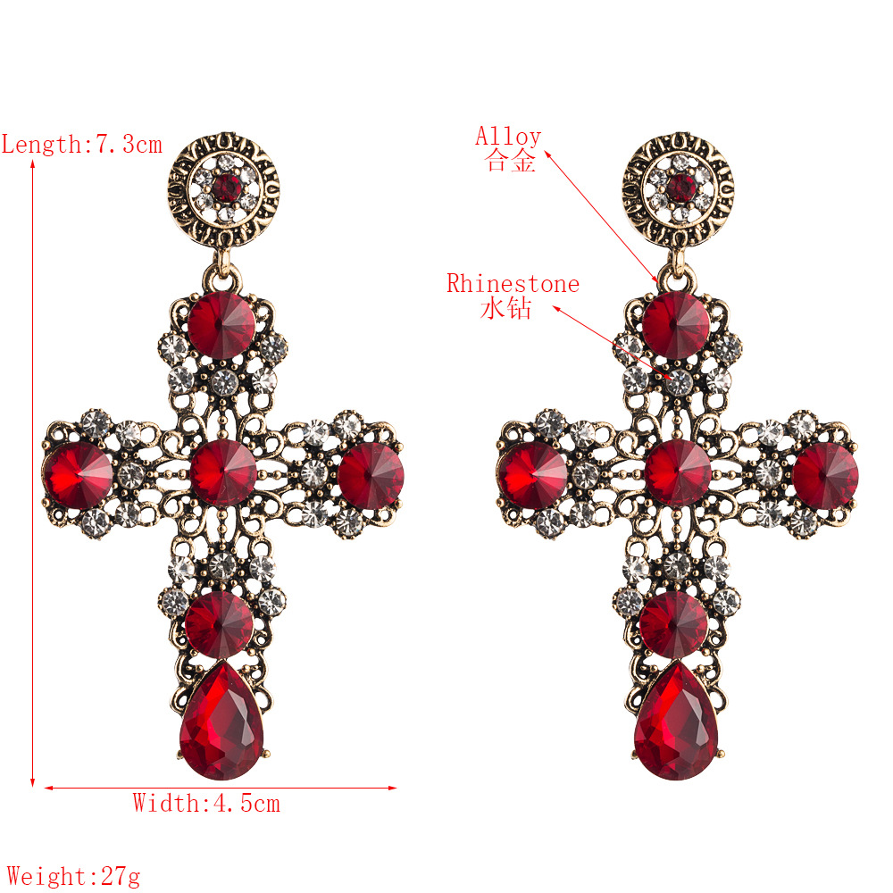 European And American Popular Classic Trend Exaggerated Retro Earrings Female Hollow Atmosphere Cross Diamond Alloy Long Earrings display picture 10