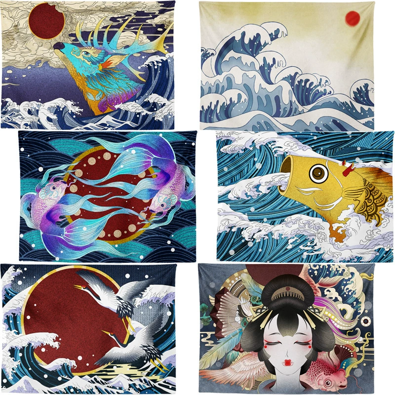 Ретро японский Ветер Ukiyo-E серии висит ковер живопись фон стены ковер можно настроить технологию сублимации тепла