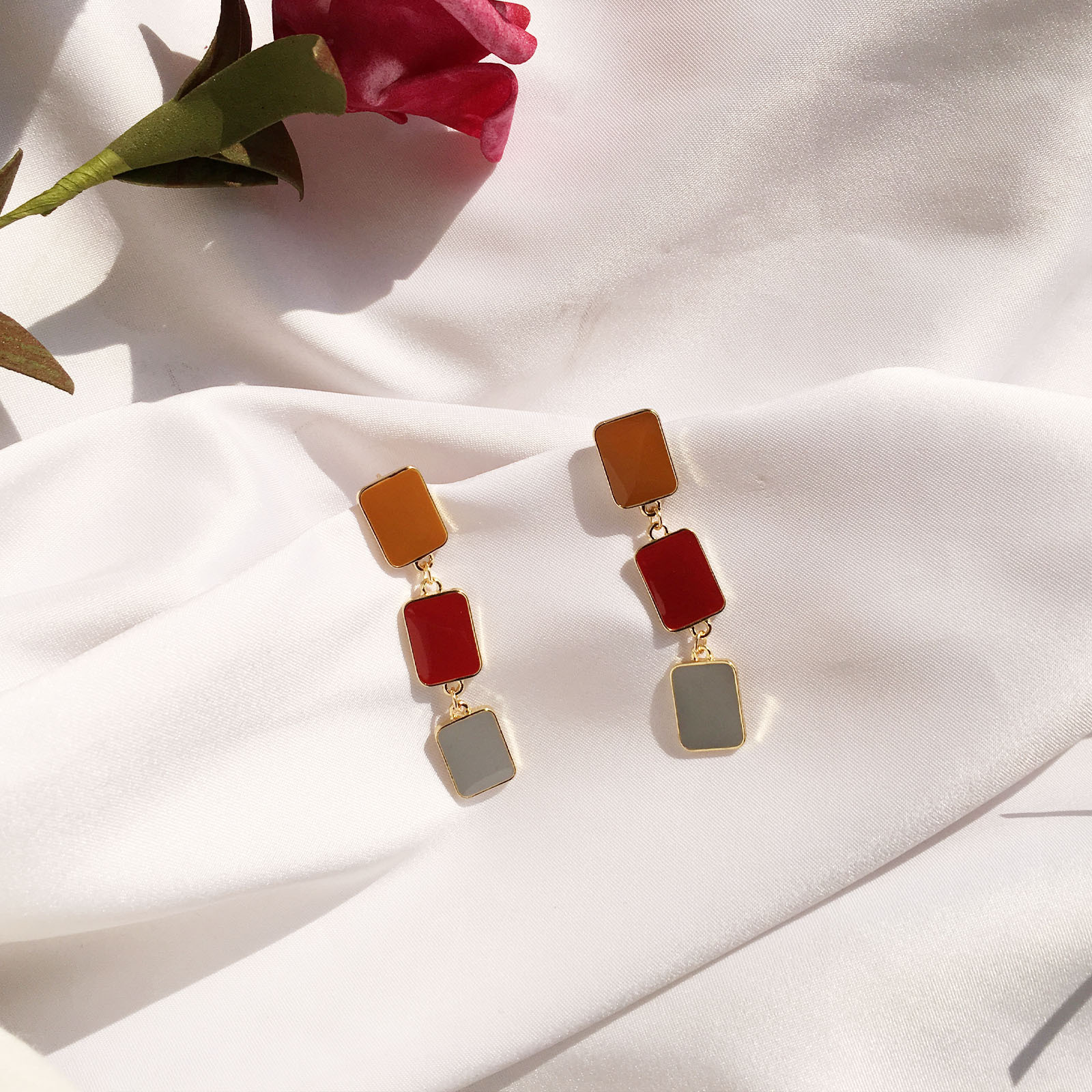 Long Simple Square Contrast Color Glaze Earrings display picture 6