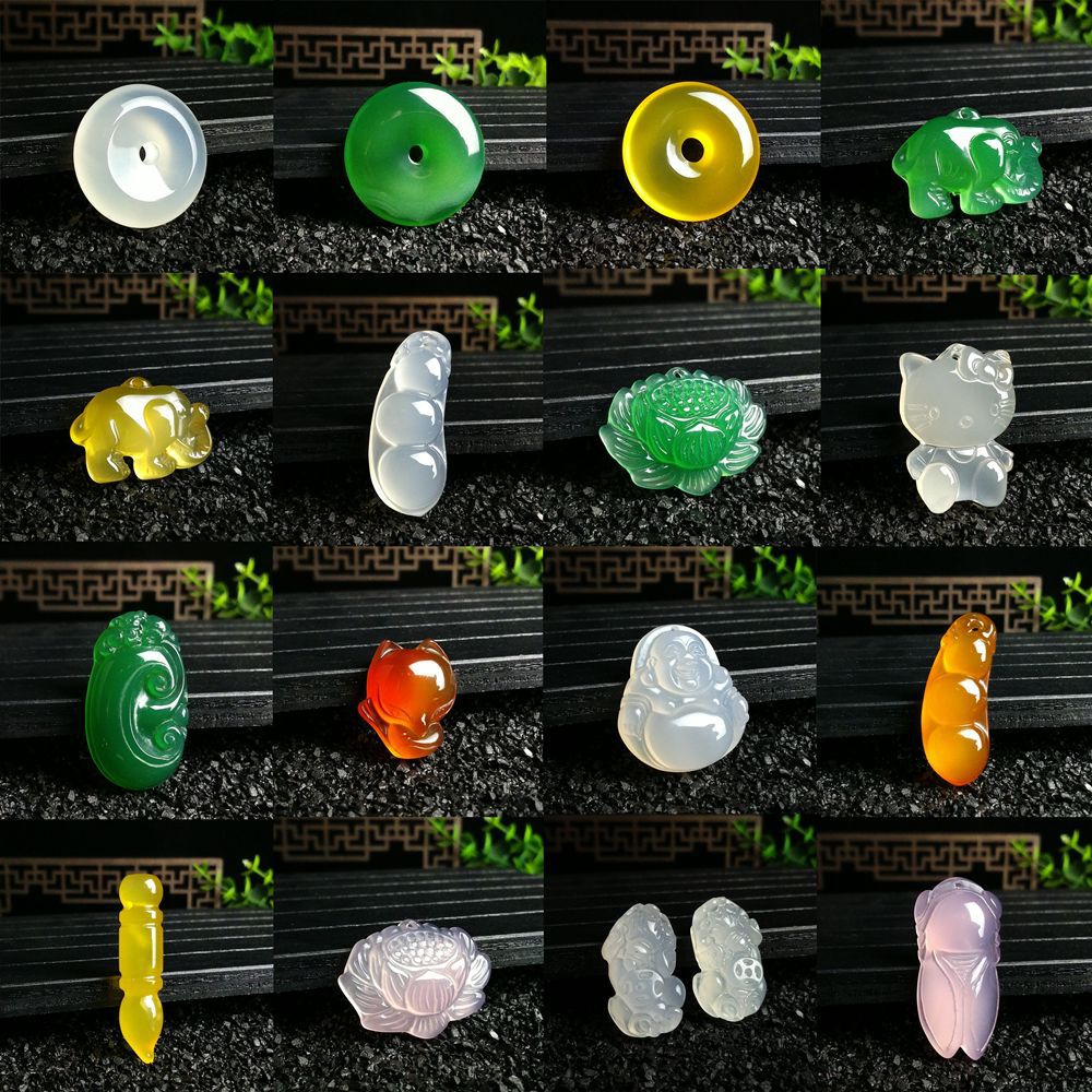 天然玉髓平安扣玉吊坠 多色玛瑙莲花玉石挂件 10元玉器加工厂直批