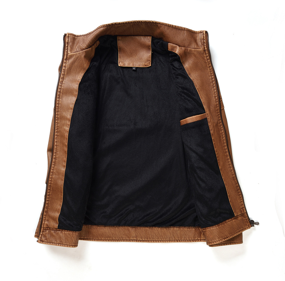 Foreign Trade Leather Jacket Men's Leather Clothing European and American Fashion Slim Fit Men's Motorcycle PU Leather Clothing fleece-lined Leather Jacket Trendy