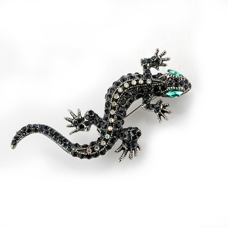 Europeo y americano retro personalizado lagarto Gecko broche pin electrochapado plata antigua animal ramillete collar pin ropa joyería para hombres y mujeres
