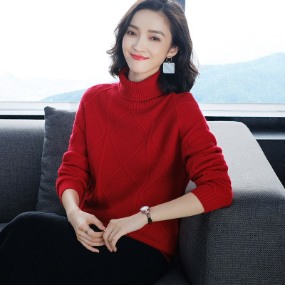 濮院2019新款羊毛衫女100纯羊毛韩版休闲翻领针织打底衫一件代发|ms