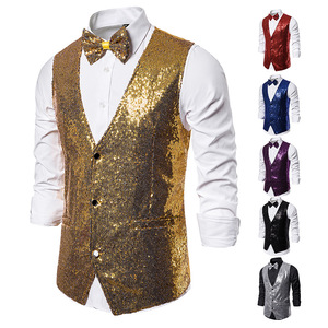 Men's singers jazz dance gold silver sequined waistcoats host best man stage costumes Sequined Vest photo studio master of ceremonies vest