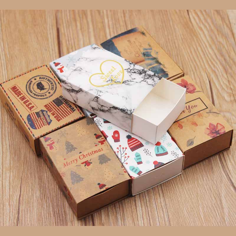 圣诞礼品盒礼物盒大理石花鸟彩色印刷抽屉式礼品圣诞包装盒 现货