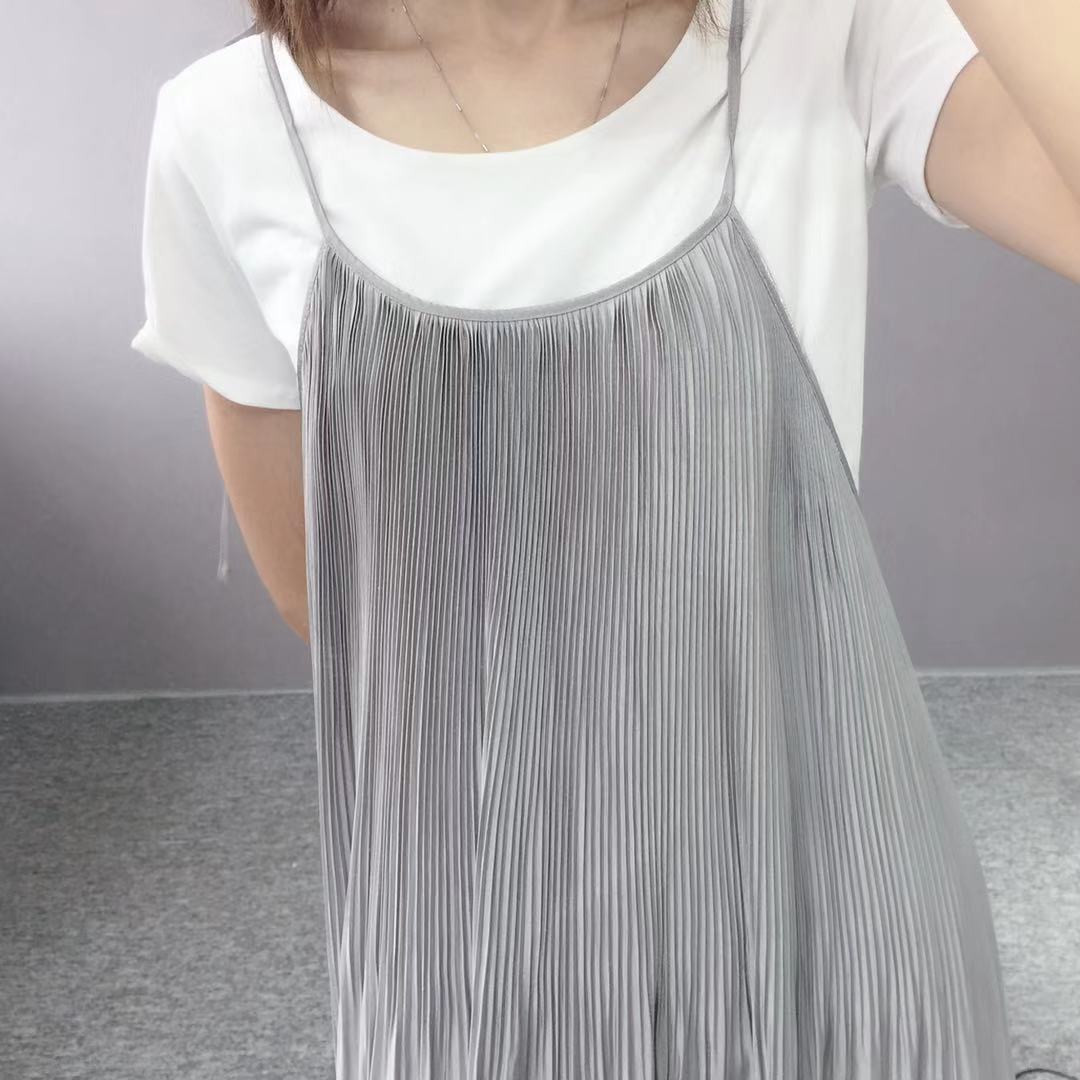 【思萌】  20夏季新款减龄流光仙女裙宽松气质长裙褶皱吊带连衣裙