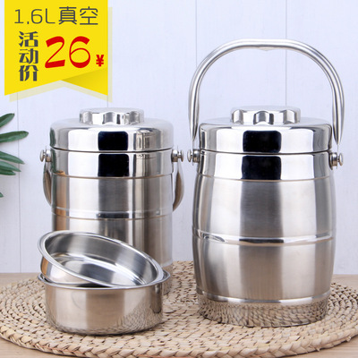 不锈钢保温提锅 双层便当盒鼓型直型平盖饭桶 真空饭盒