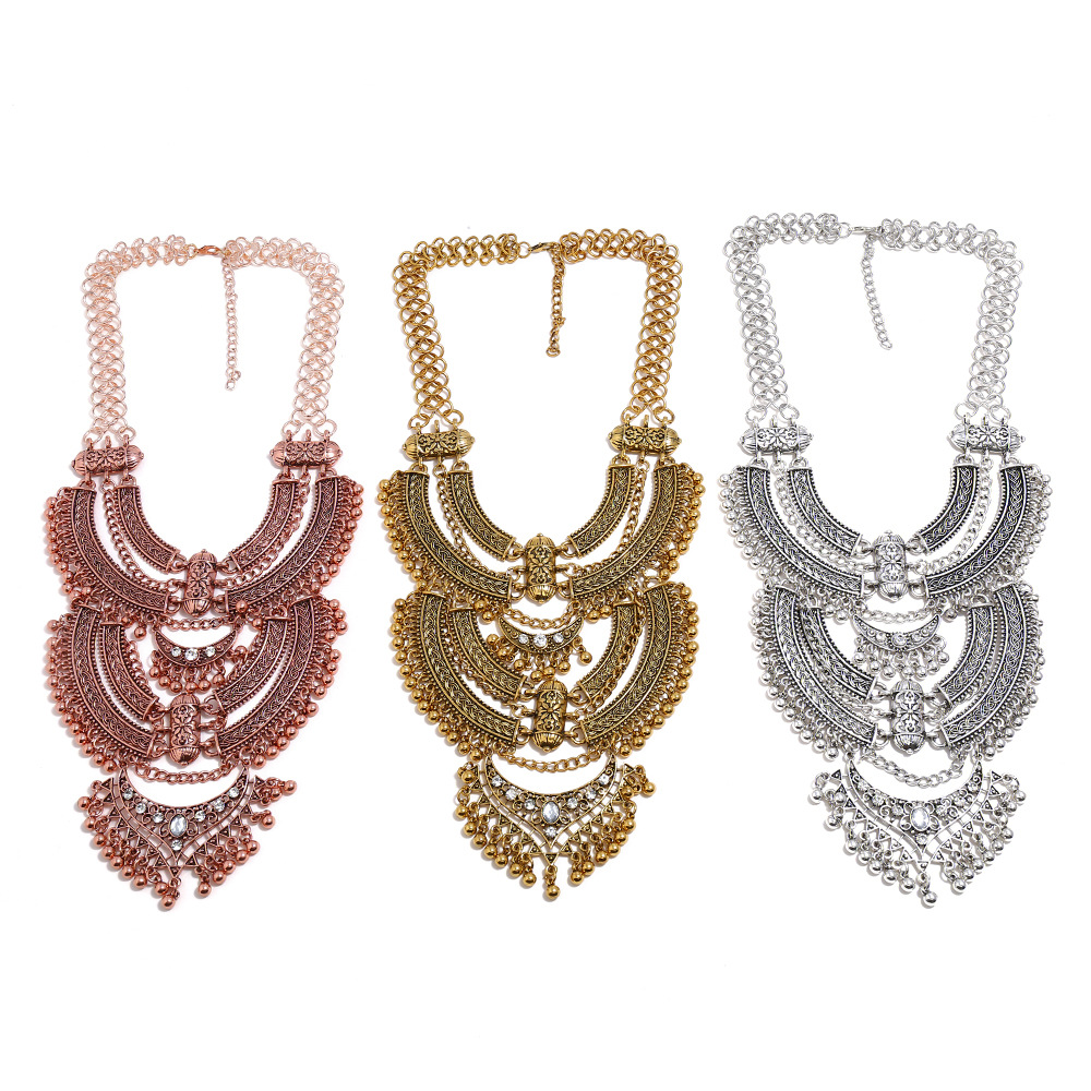 Retro Ethnic Style Solid Color Alloy Plating Inlay Rhinestones Women's Necklace display picture 5