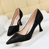 European and American fashion metal heel high heel shallow mouth pointed sparkle sexy nightclub single shoes high heels