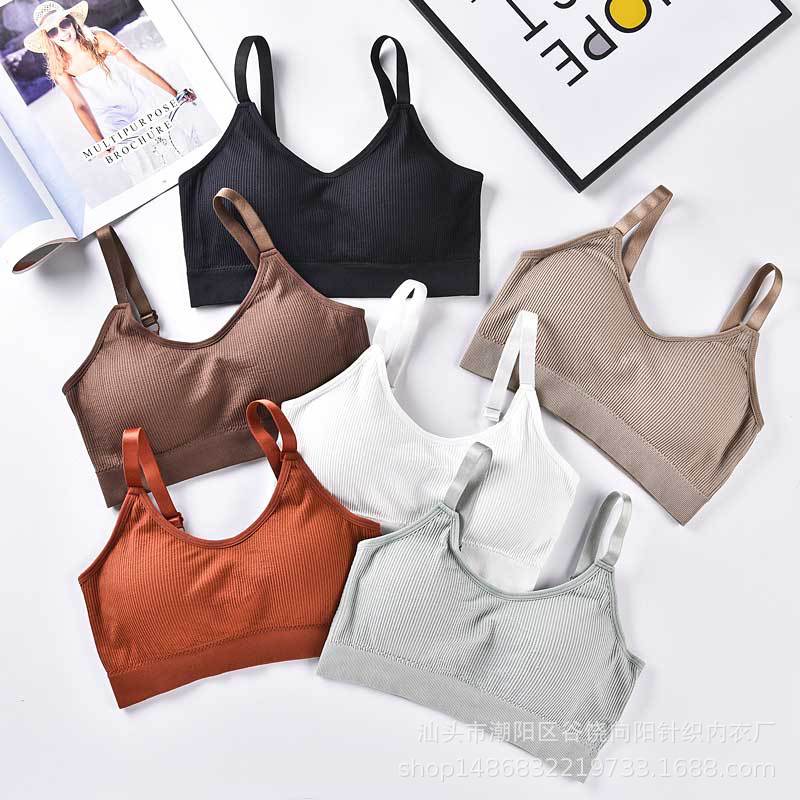 網紅小熊抹胸無縫日本原單無鋼圈帶胸墊吊帶裹胸式運動胸罩背心