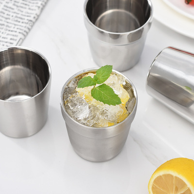 304不锈钢水杯 韩式双层防烫杯子餐厅水杯茶杯防摔啤酒杯饮料杯|ms