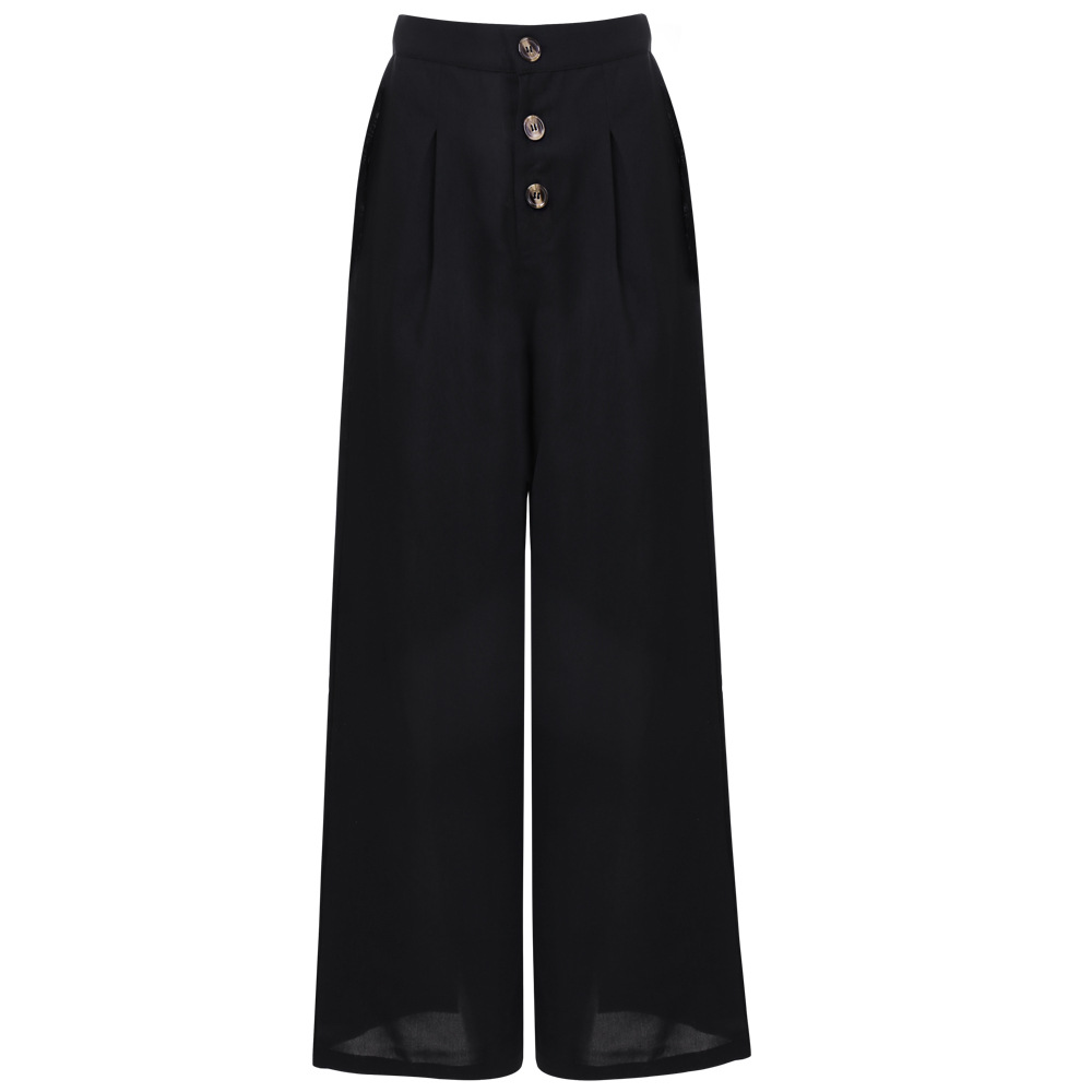 casual solid color single-breasted fashion wide leg pants  NSSA34569