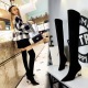 1718-13 European and American wind fashion show thin transparent crystal with suede sexy high-heeled tines pedicure knee-high boots