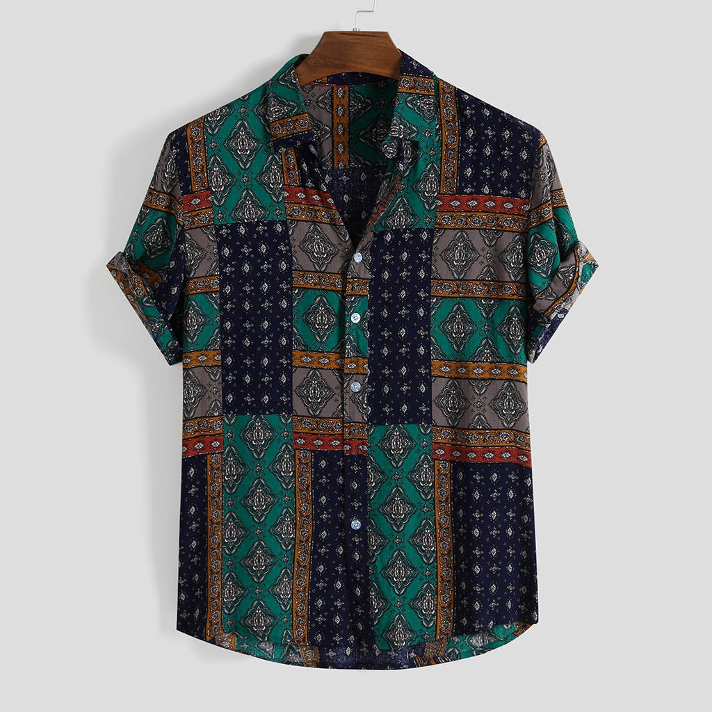 Retro Men's Short-sleeved Hawaiian Print Shirt